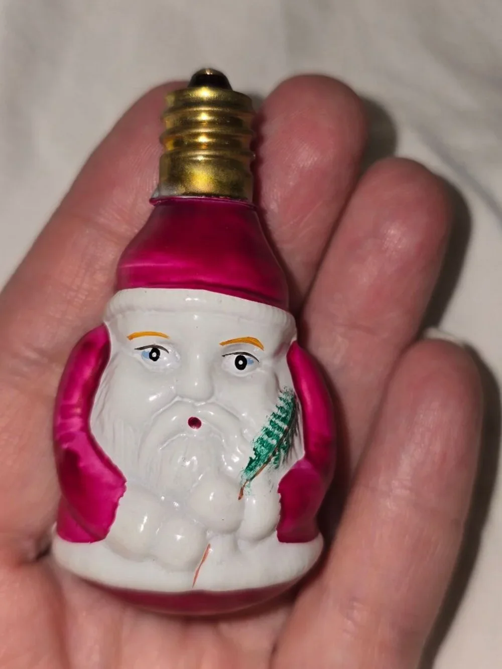 Set of 7 Vintage Milk Glass Christmas Light Bulbs - Santa, Snowman Untested